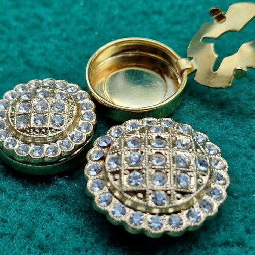 copribottoni dorati con strass