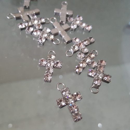 5 Ciondoli A Croce In Cristallo Ceco AB Trasparente, Argento, RUBYCA, Per Creare Gioielli, Foro 5 Mm