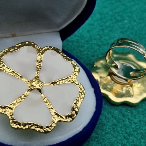anello fiore smaltato avorio